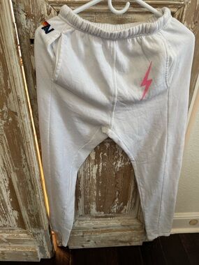 Women’s Aviator nation White Sweatpants with Pink Lightning Bolt